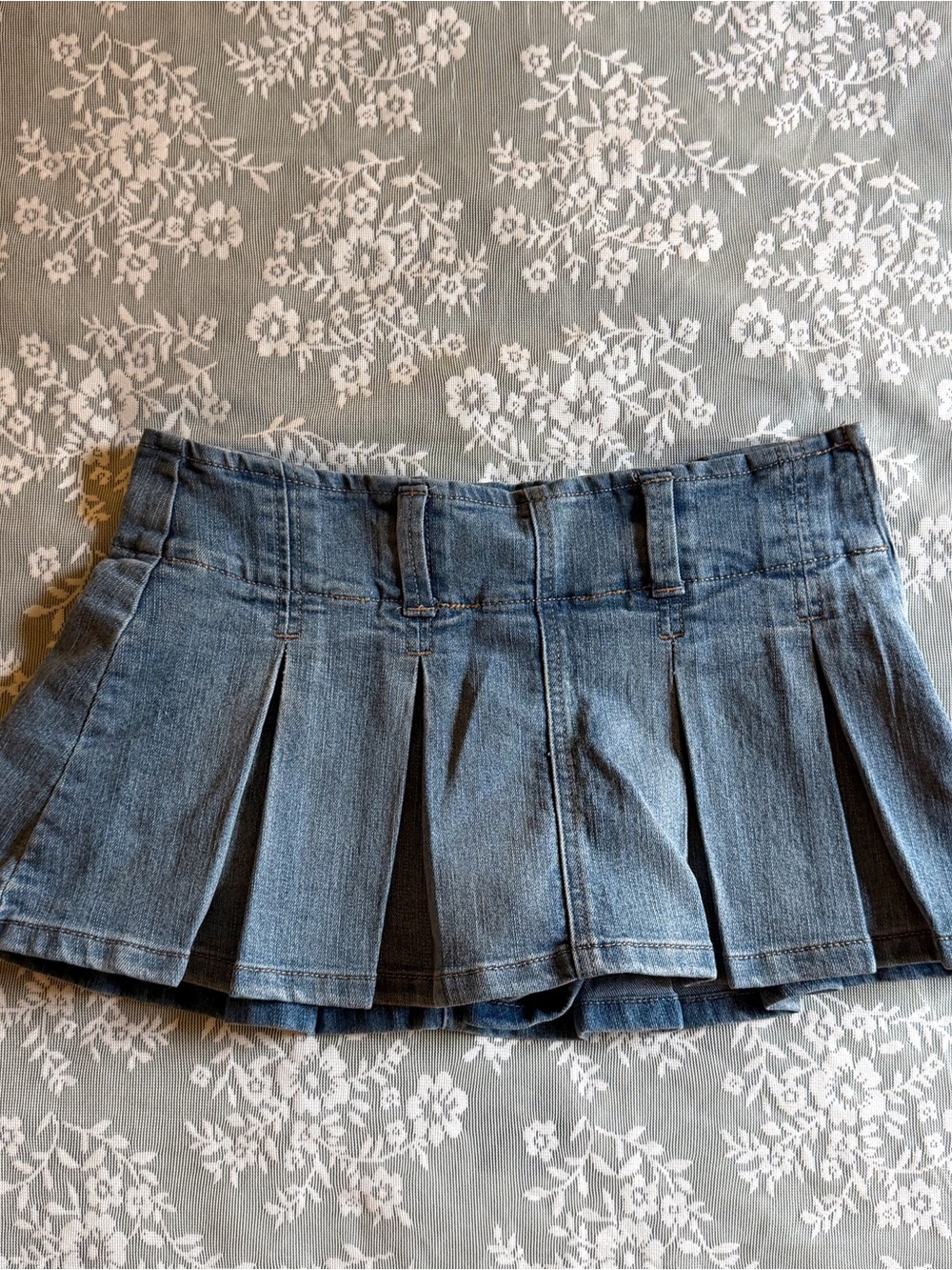 Almost Famous Denim Pleated Mini Skirt - Light Blue